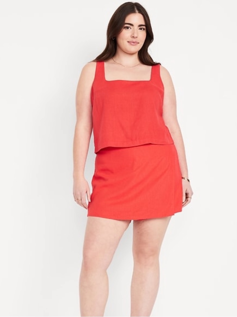 High Waisted Linen-Blend Wrap Front Skort + Tank Matching Set